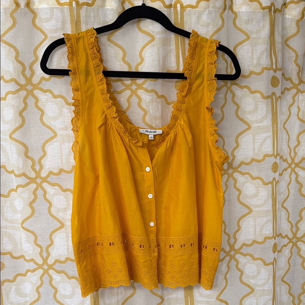 Madewell Gold Ruffled Sleeveless Blouse